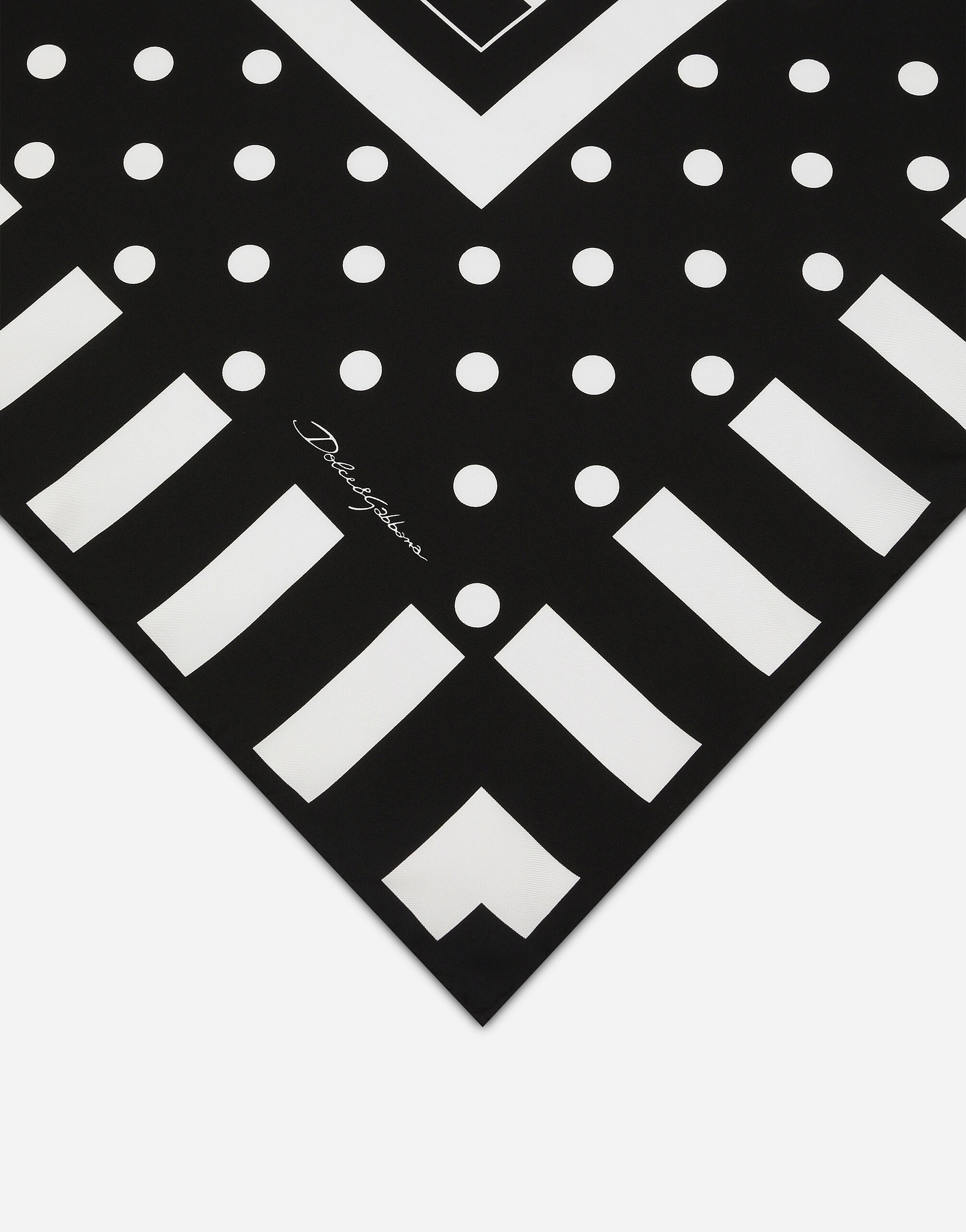 Silk twill scarf with polka-dot and striped print (90x90) - 2