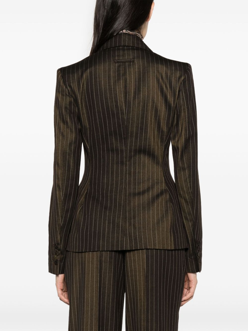 pinstriped double-breasted wool blend blazer - 4