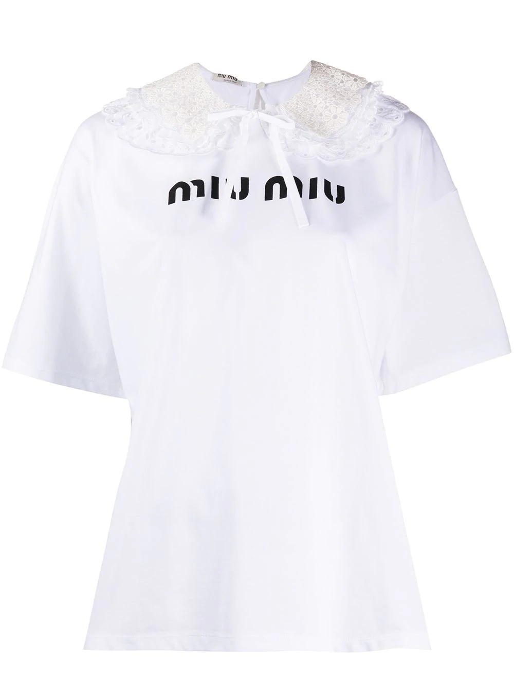 lace-collar cotton T-shirt - 1