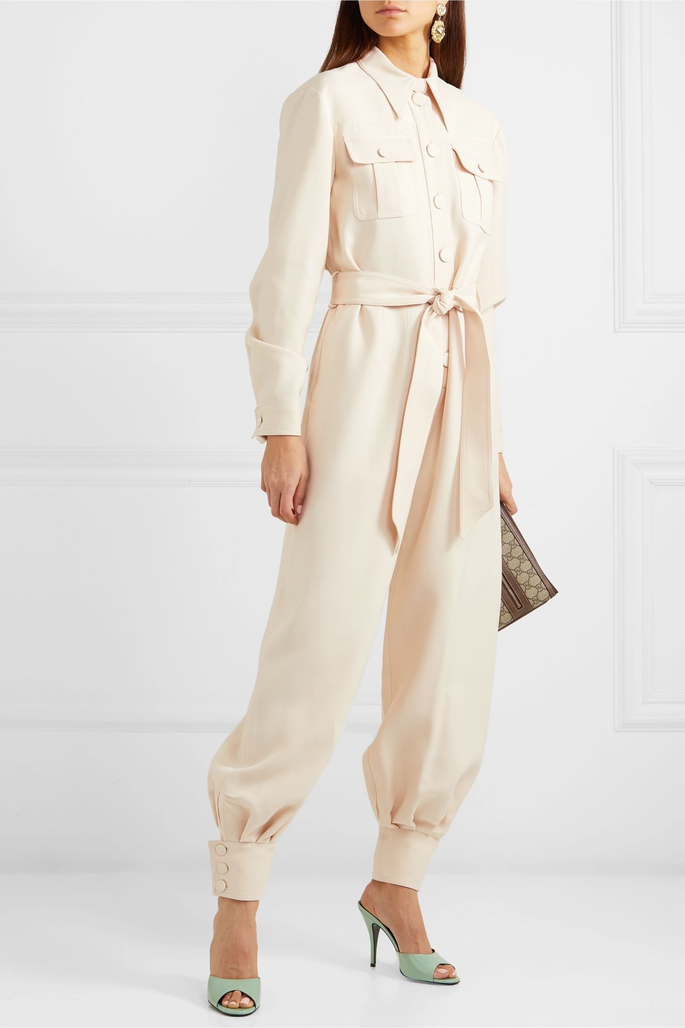 Belted wool and silk-blend cady jumpsuit - 2