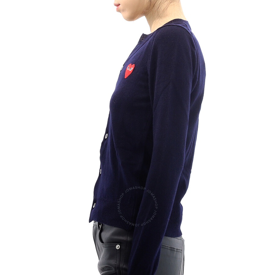 Comme Des Garcons Play Ladies Navy Long Sleeve Logo Cardigan - 2