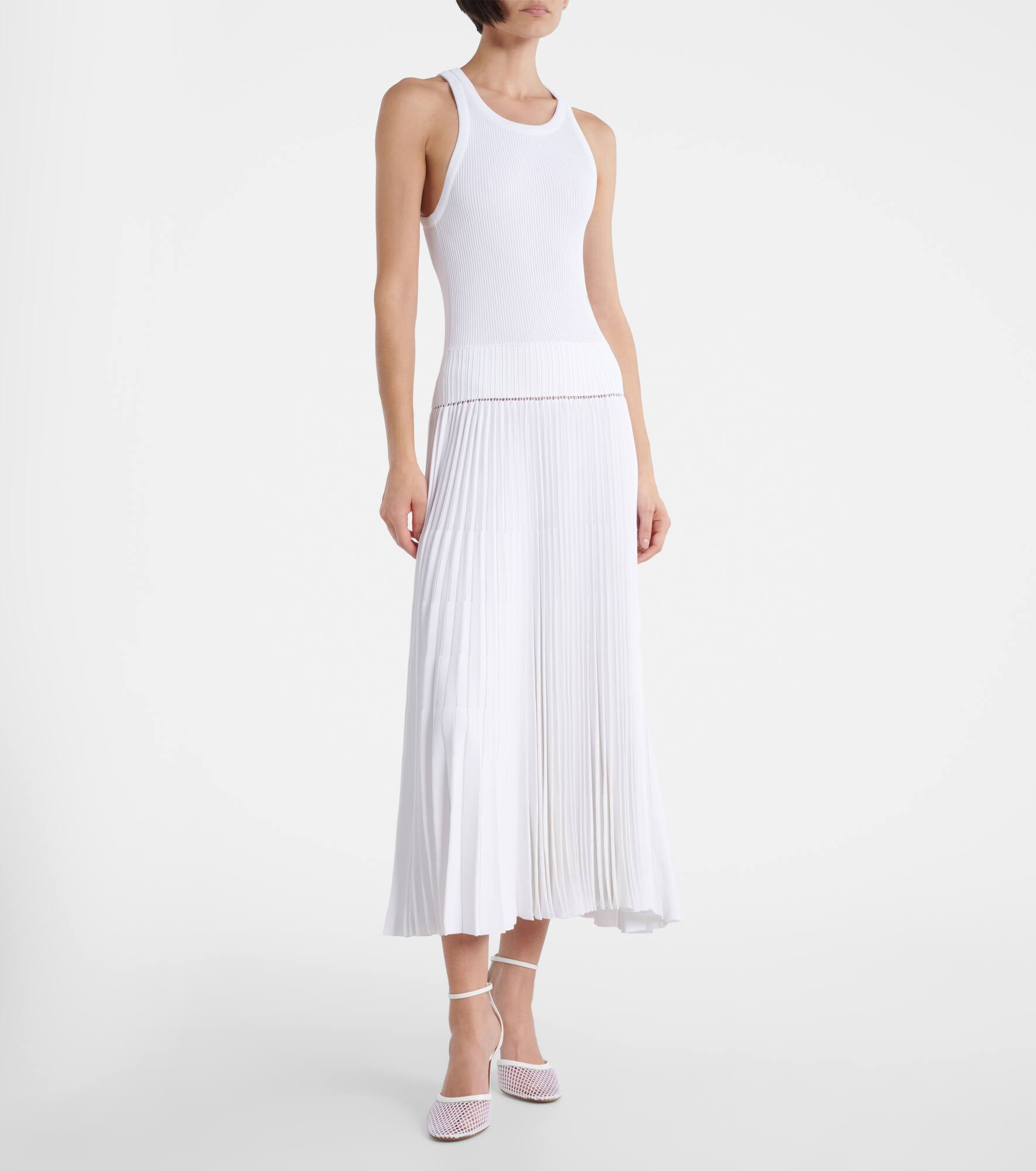 Pleated ribbed-knit midi dress - 2