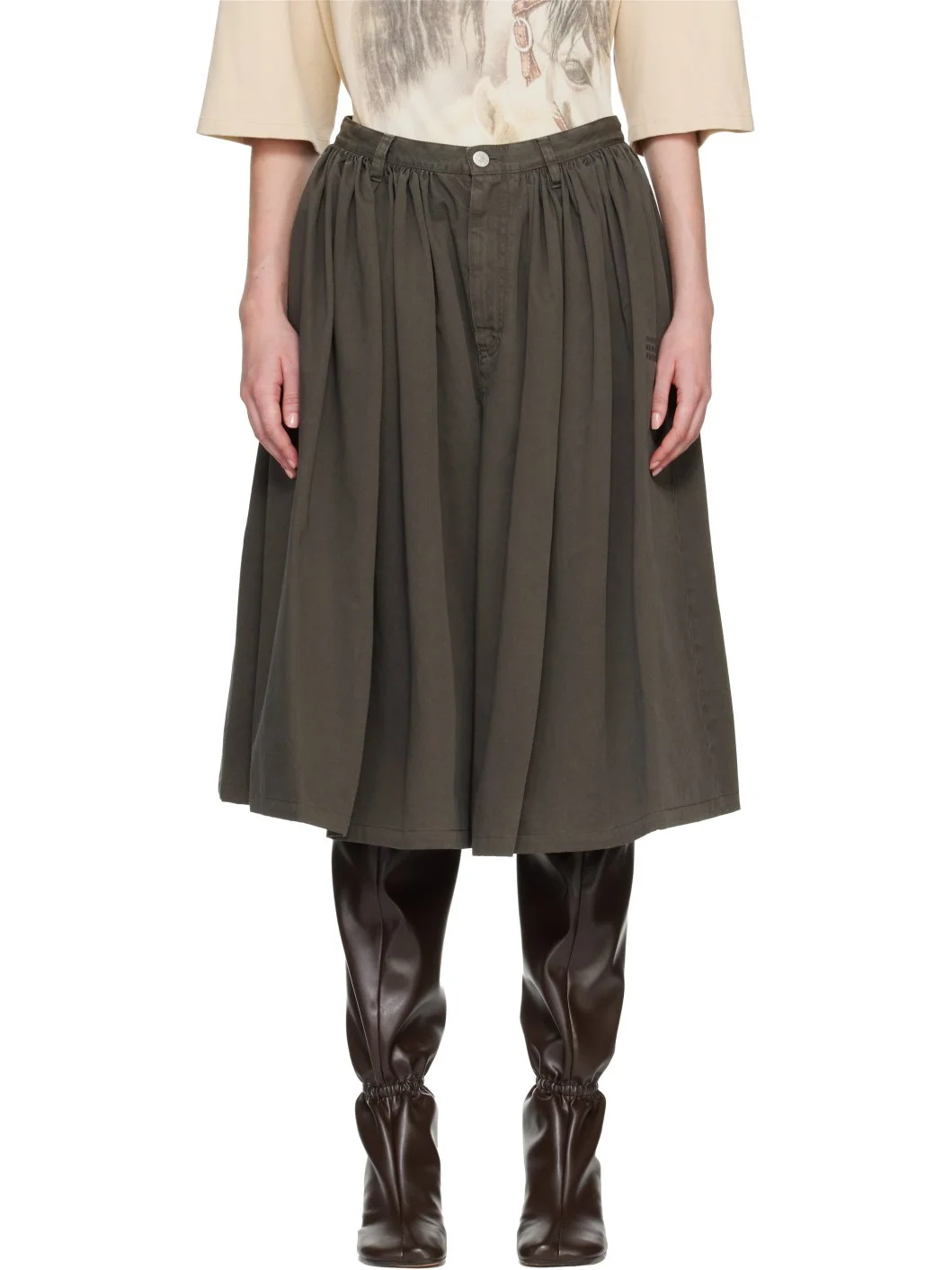 Brown Overdyed Cotton Gabardine Shorts - 1