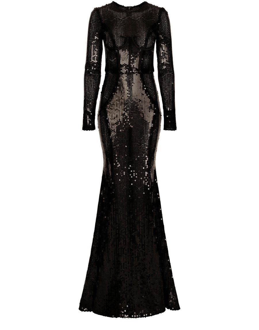 Long sequined dress with corset detailing - 1