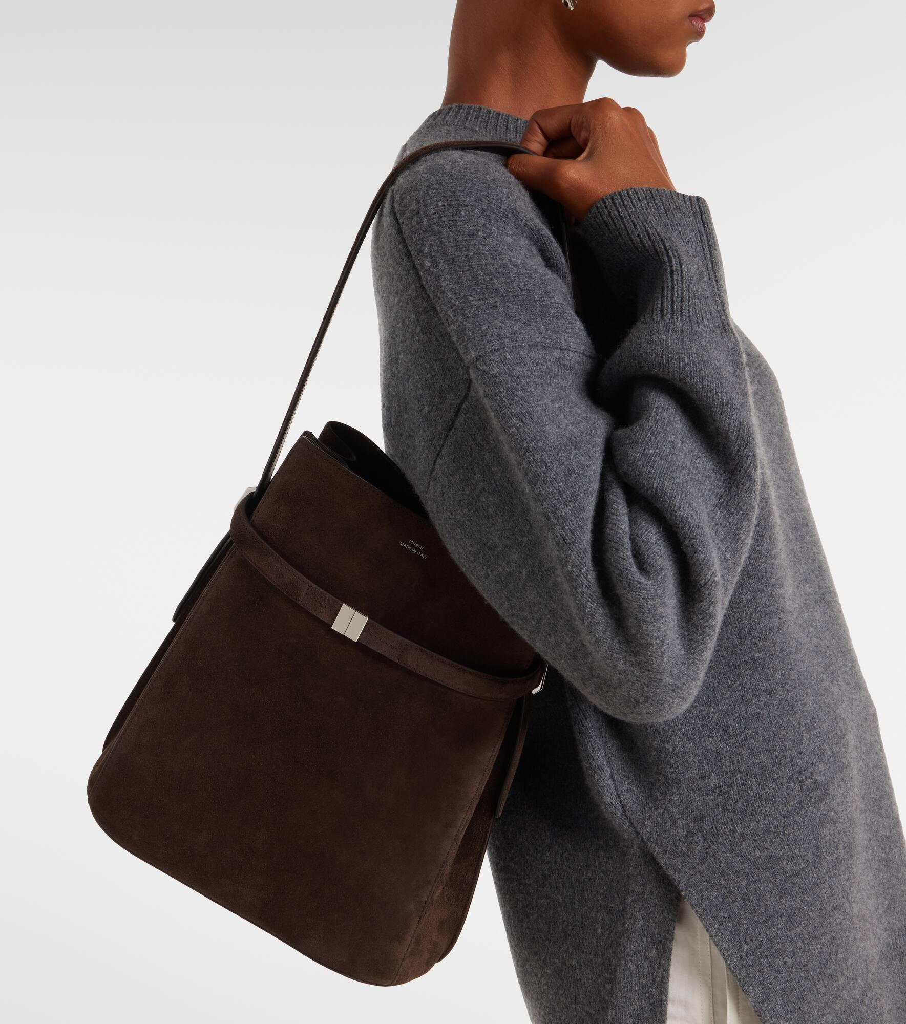 Belted suede bucket bag - 2