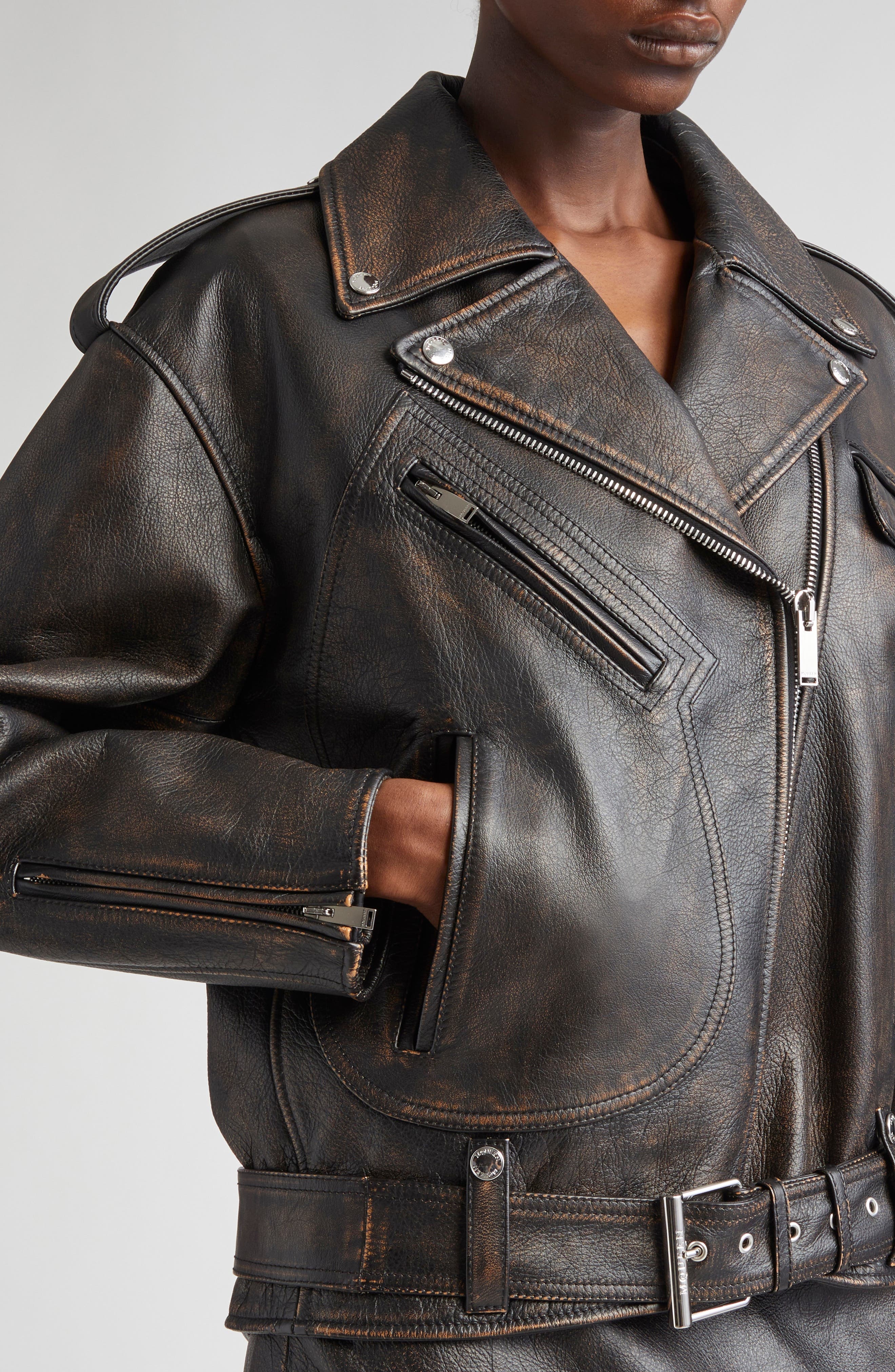 McQueen Distressed Leather Moto Jacket in Dark Brown/Tan at Nordstrom - 4