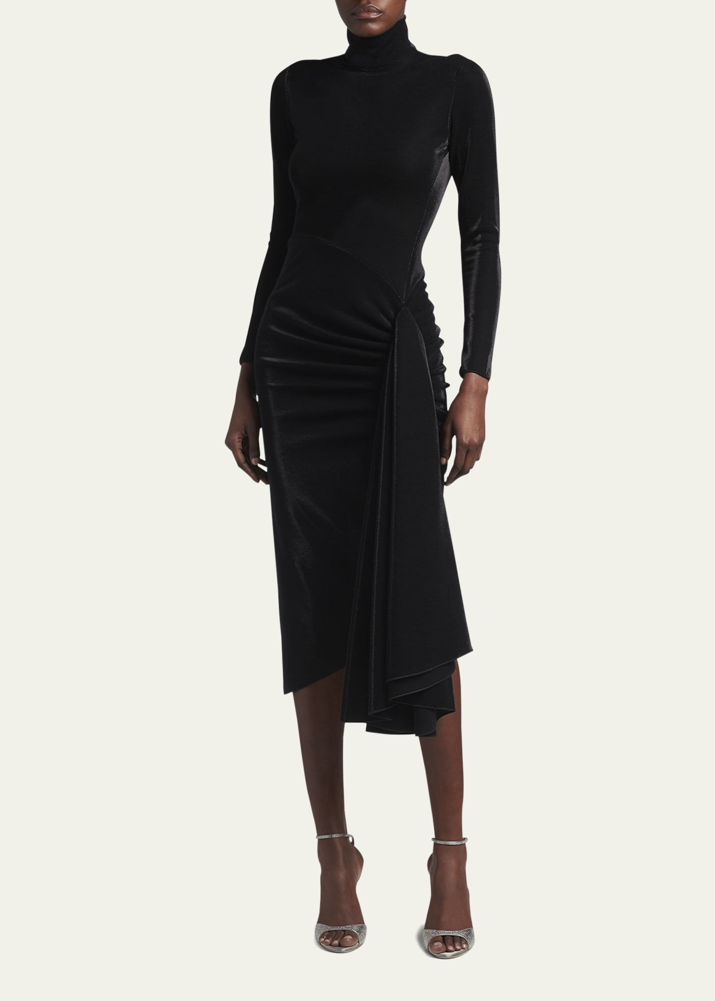 Draped Iridescent Jersey Midi Dress - 4