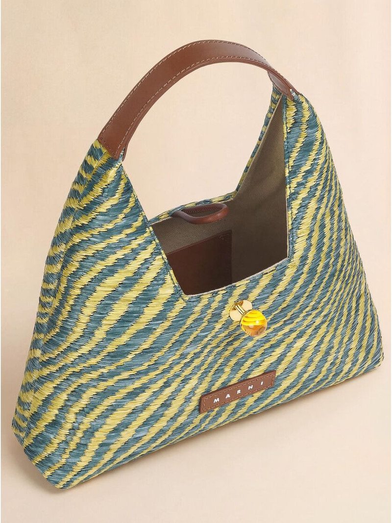 GREEN WAVY RAFFIA-EFFECT TRAPEZE MINI TOP HANDLE BAG 3