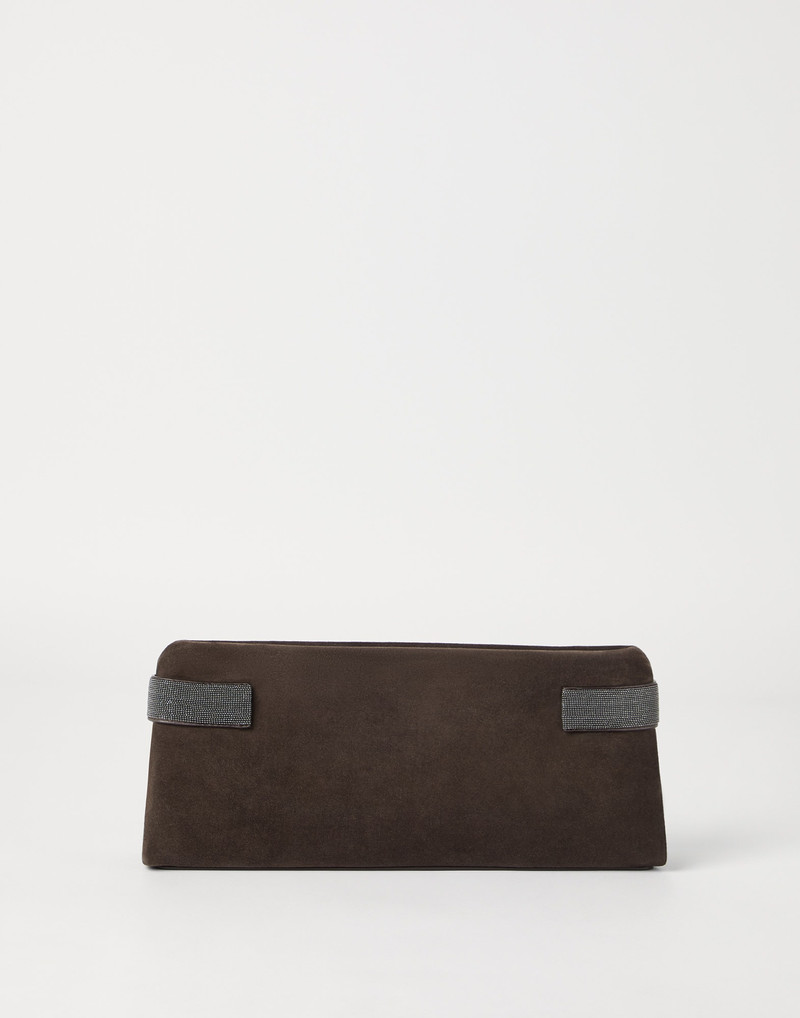 Brunello Cucinelli Essence pouch bag in suede with precious bands outlook