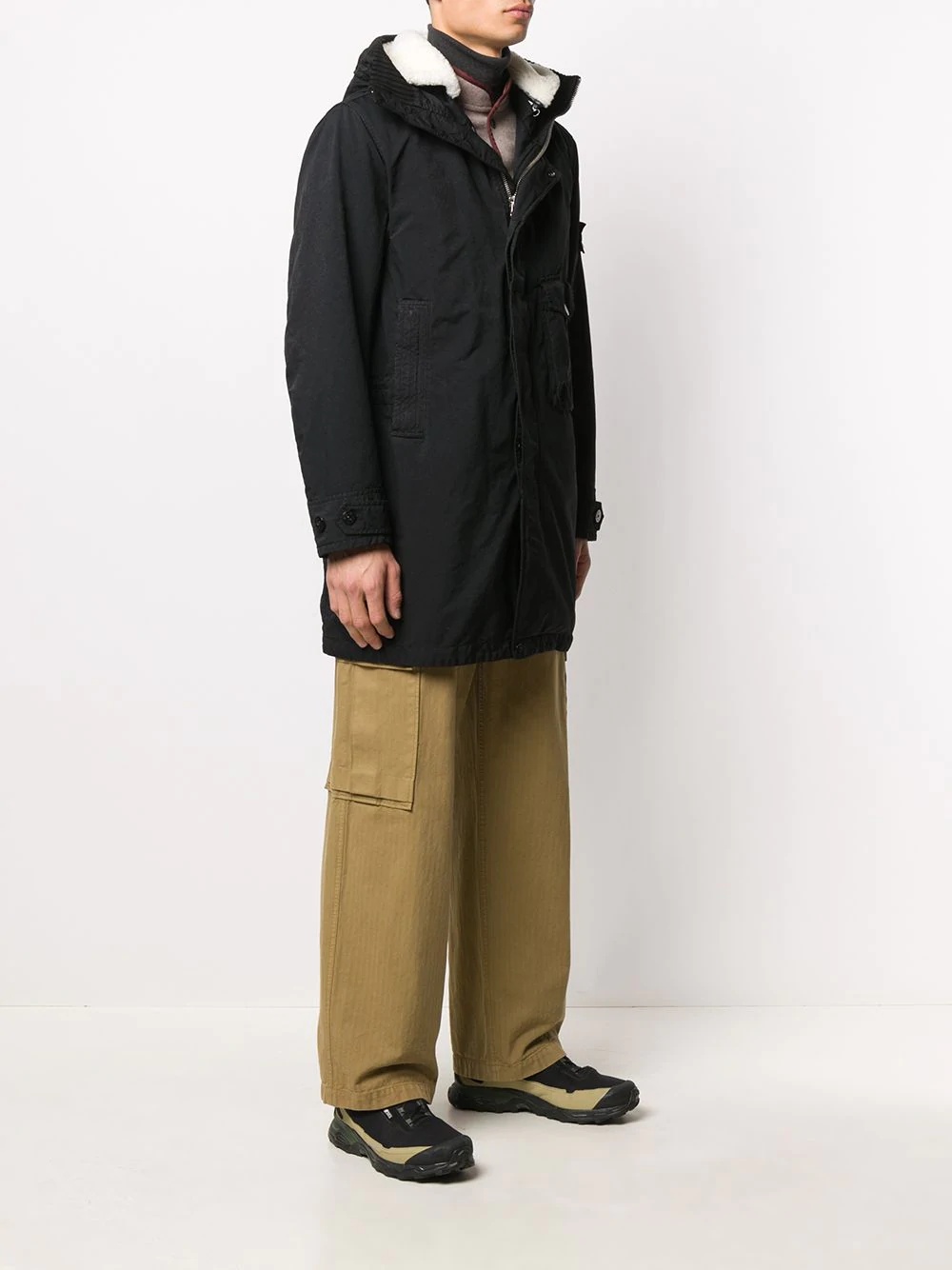 logo-patch parka coat - 3