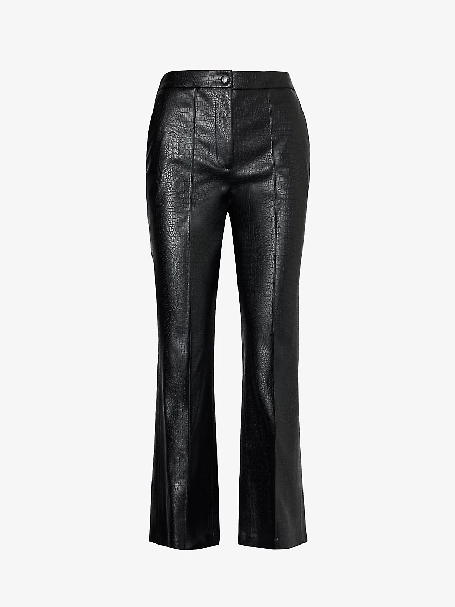 Queva snake-embossed straight-leg mid-rise faux-leather trousers - 1