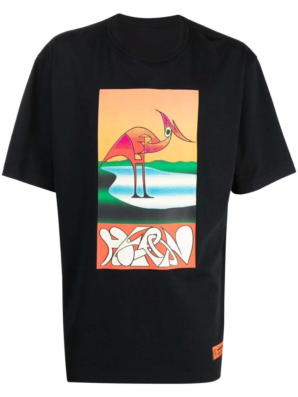 abstract heron-print T-shirt - 1