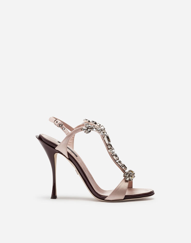 Satin and patent leather sandals with bejeweled detail - 1