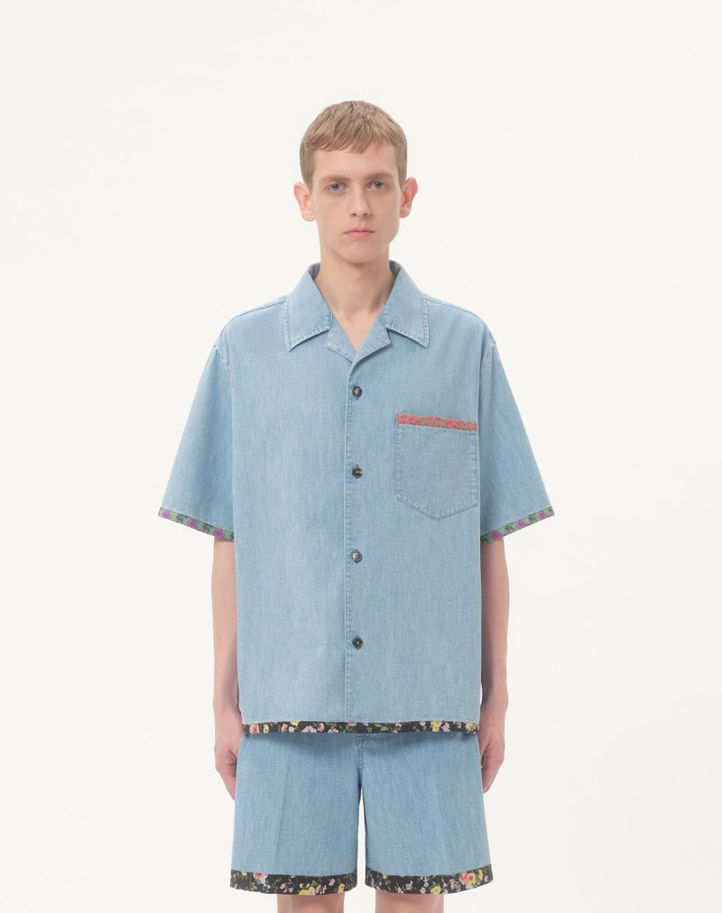 DENIM BOWLING SHIRT WITH FLORAL PRINT TRIM 5