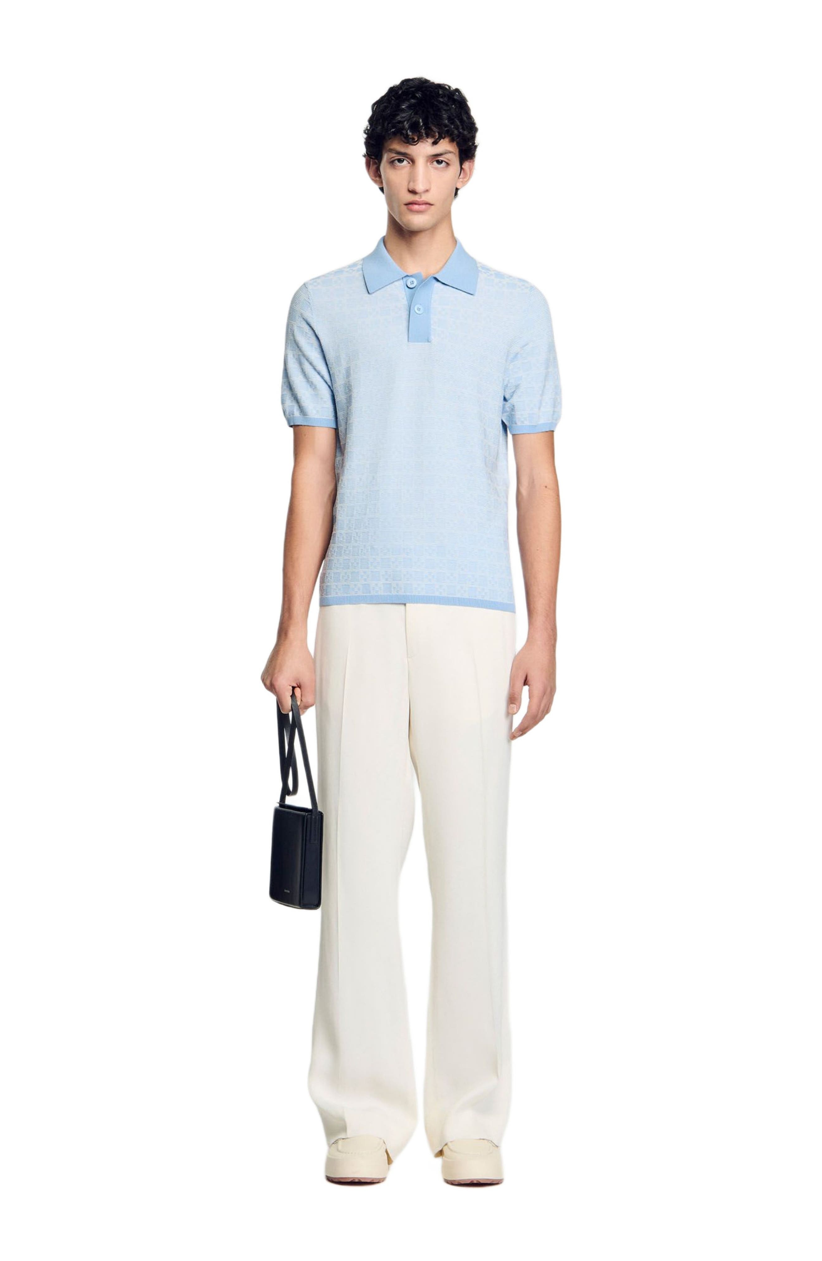 SANDRO Square Cross polo shirt in Blue Sky at Nordstrom - 6