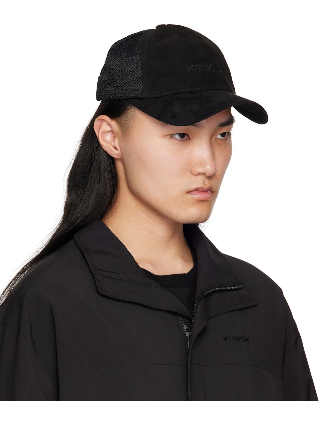 Black Logo Embroidery Suede Cap - 2