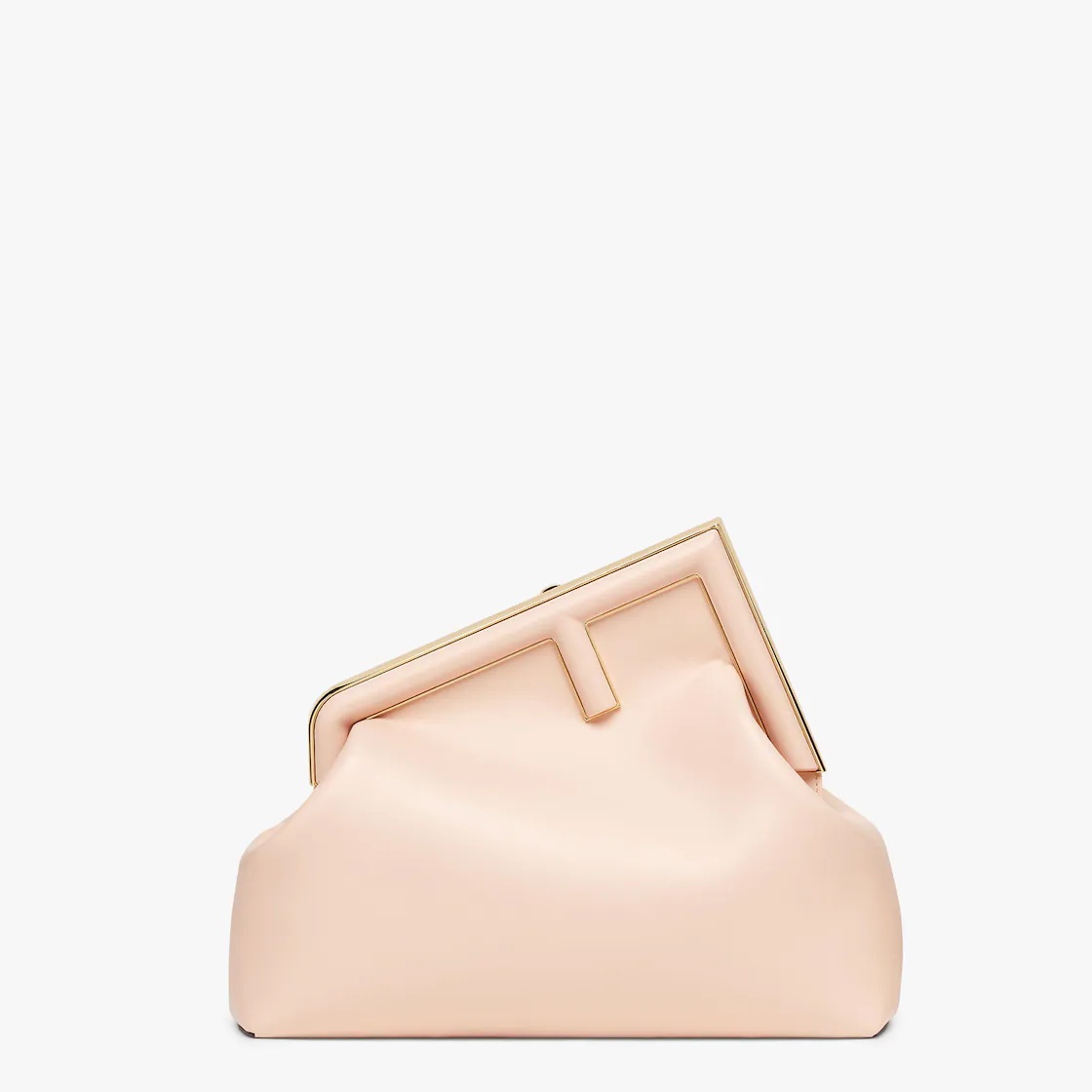 Medium Fendi First bag made of soft, pale pink nappa leather with an oversized metal F clasp bound i - 1