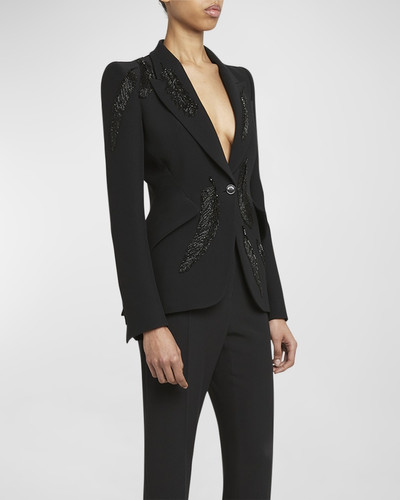 Alexander McQueen Tailored Blazer Jacket with Beaded Feather Embroidery outlook