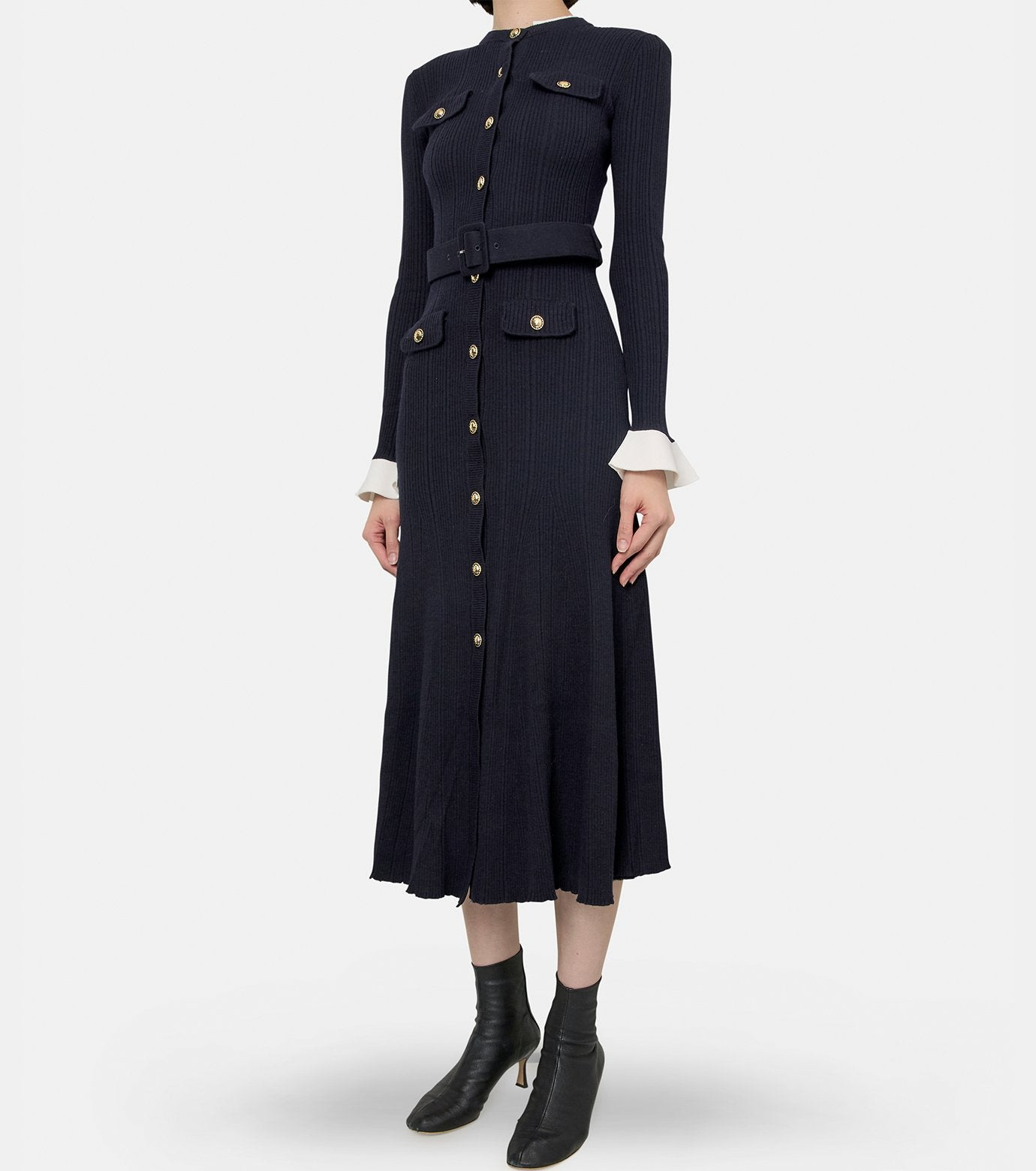 Navy Viscose Knit Midi Dress - 5