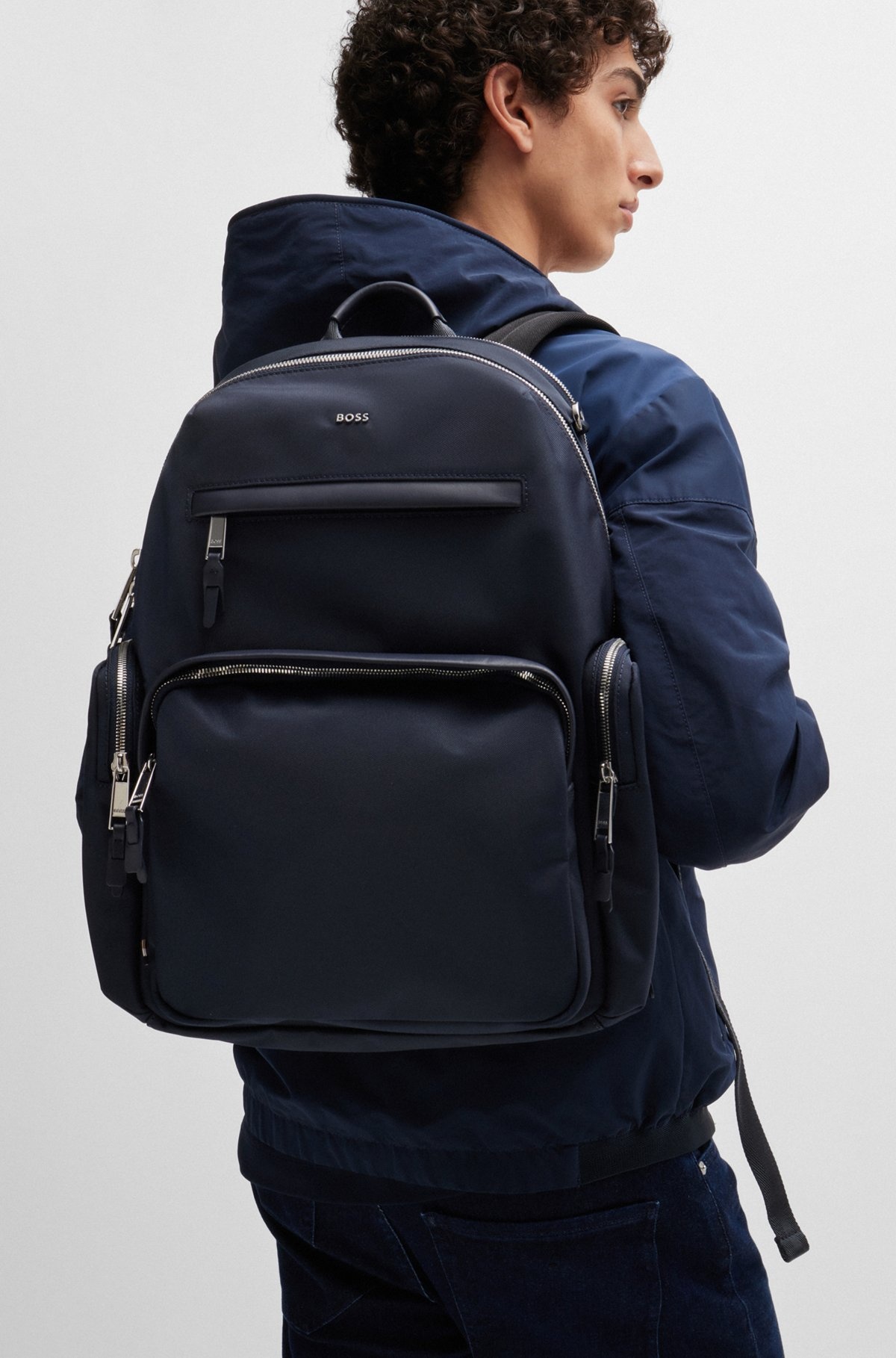 STRUCTURED-MATERIAL BACKPACK WITH LOGO AND TWO-WAY ZIP - 4
