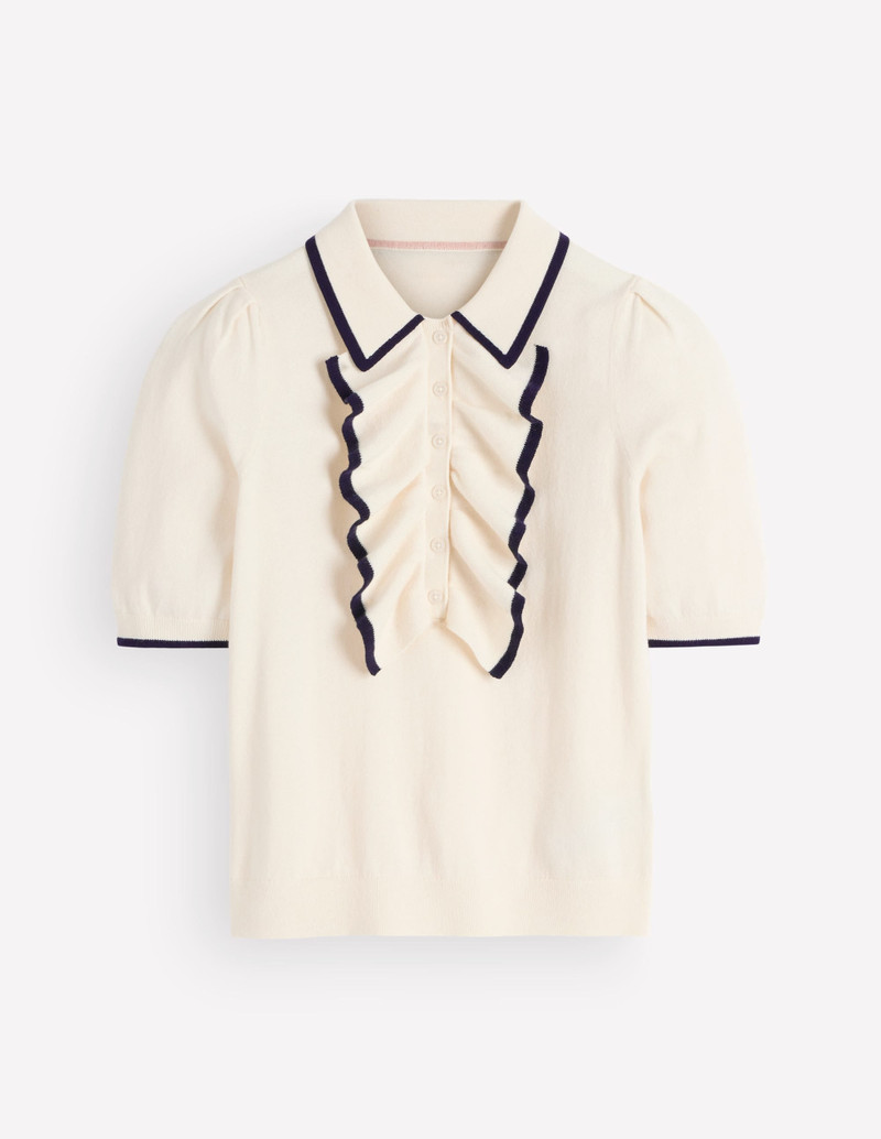 Ruffle Collar Knitted T-Shirt-Warm Ivory 1