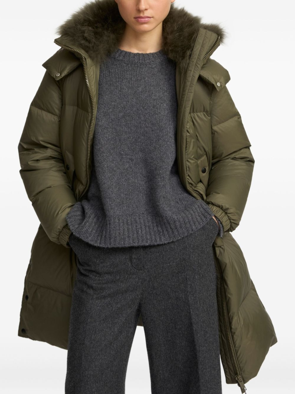 lambshearling-trimmed hooded coat - 4