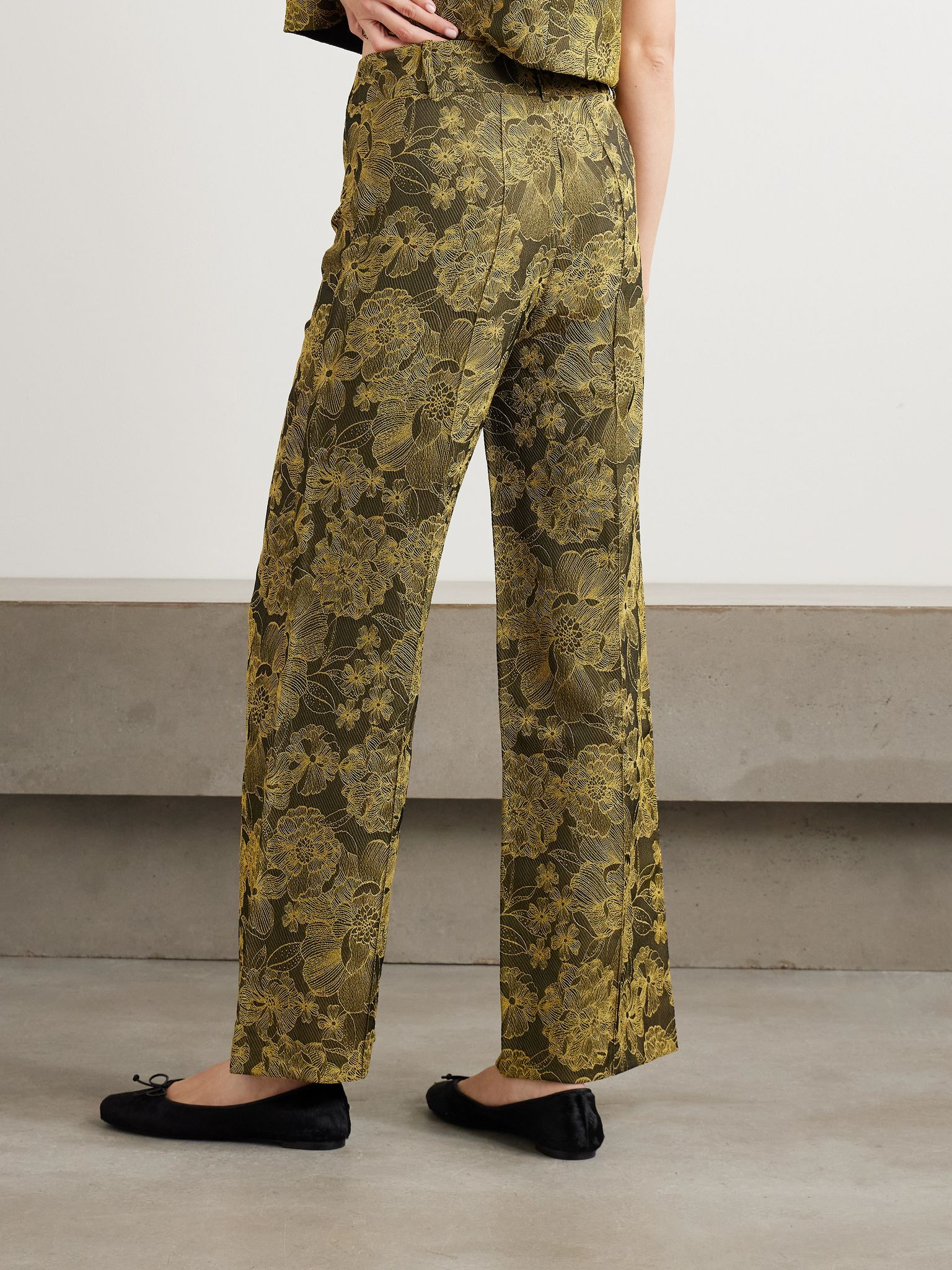 Yoshitomo embroidered woven straight-leg pants Army green - 3