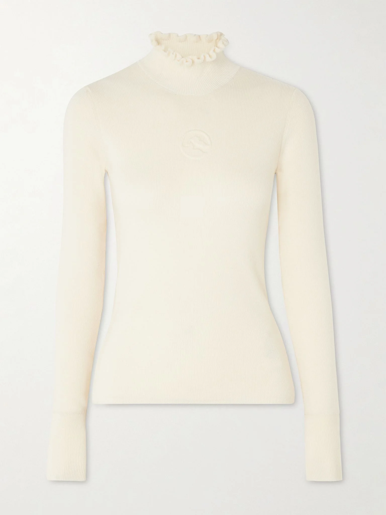 Kitz ruffled ribbed merino wool-blend turtleneck sweater Ivory - 1