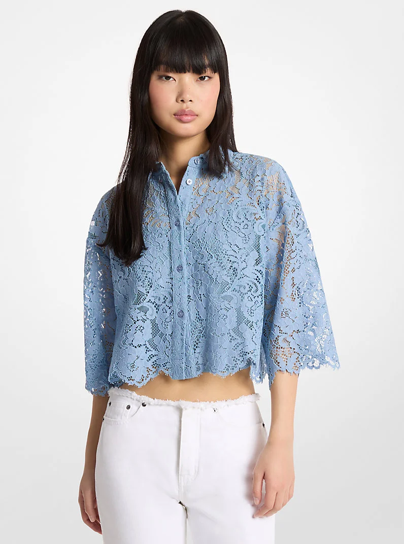 Corded Floral Lace Cropped Blouse - 1