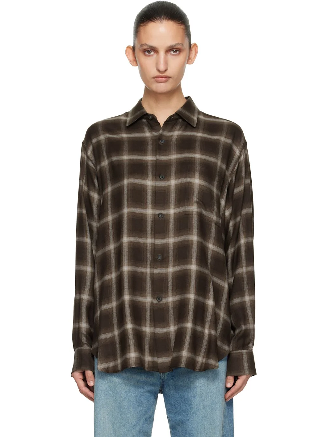 Brown Check Oversized LS Shirt - 1