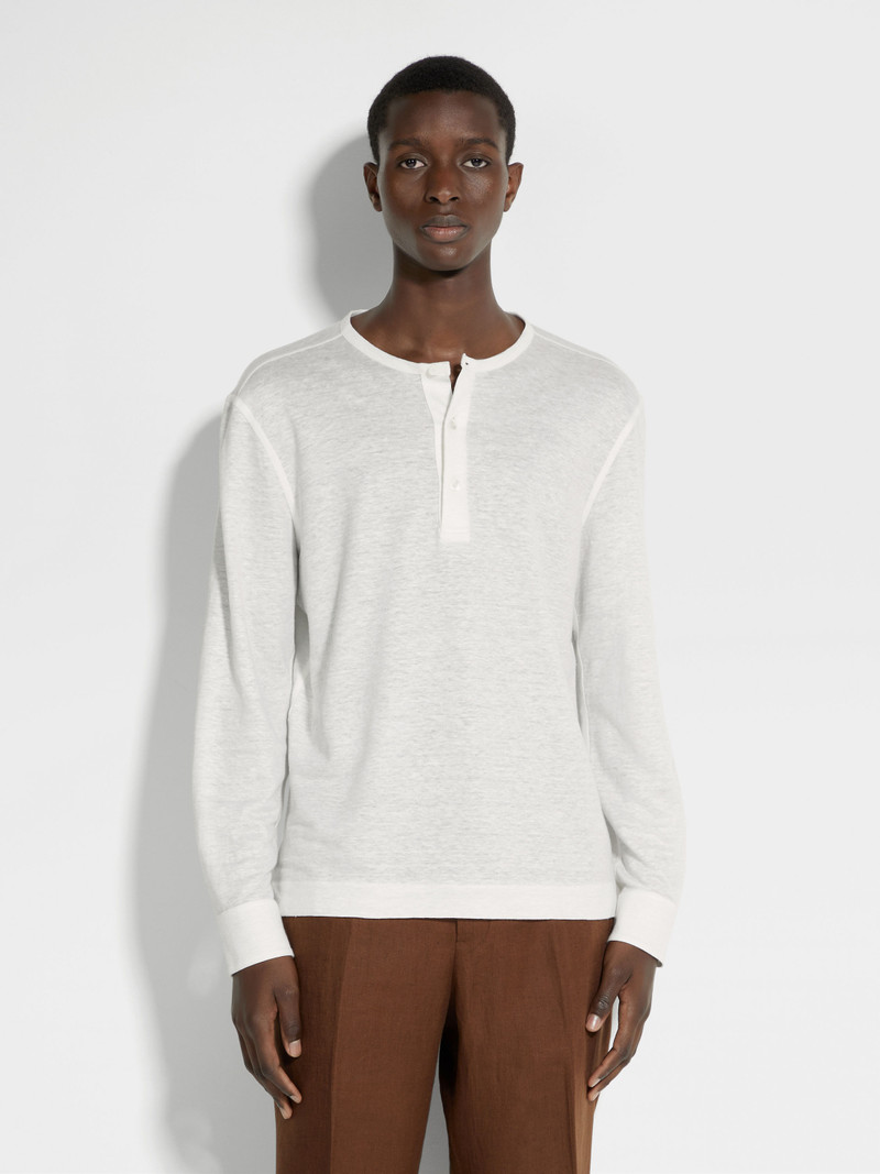 OPTICAL WHITE LINEN POLO SHIRT 4