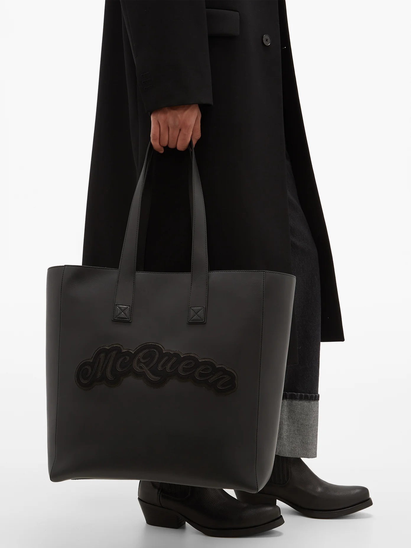 Rock logo-appliqué leather tote bag - 3