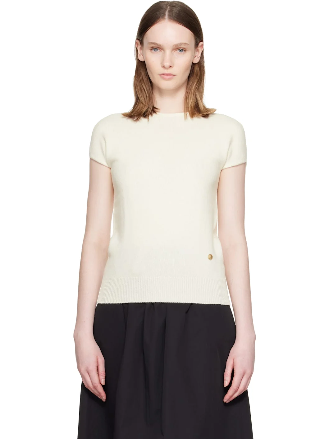 White Short Sleeve Cashmere Sweater - 1