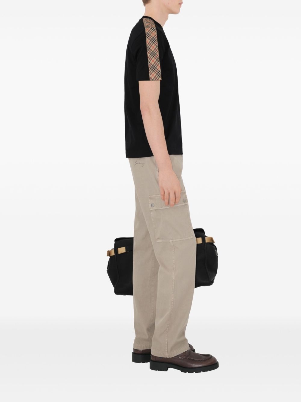 checkered-trim cotton T-shirt - 3