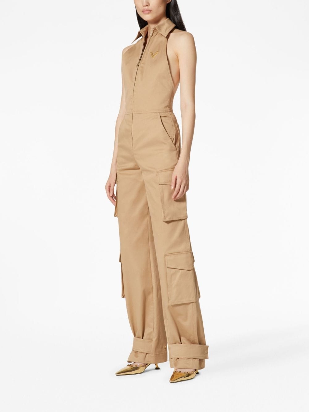 stretch-cotton open-back cargo jumpsuit - 2