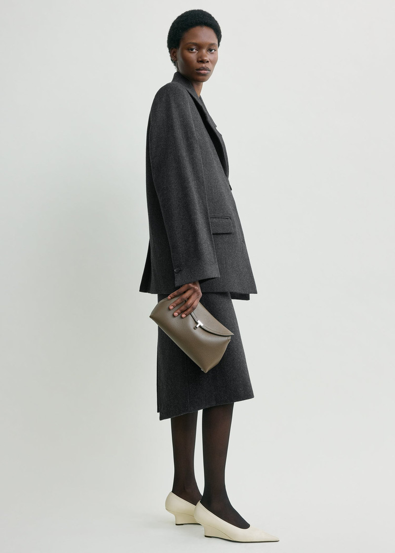 TOTEME T-lock grained-leather clutch dark taupe outlook