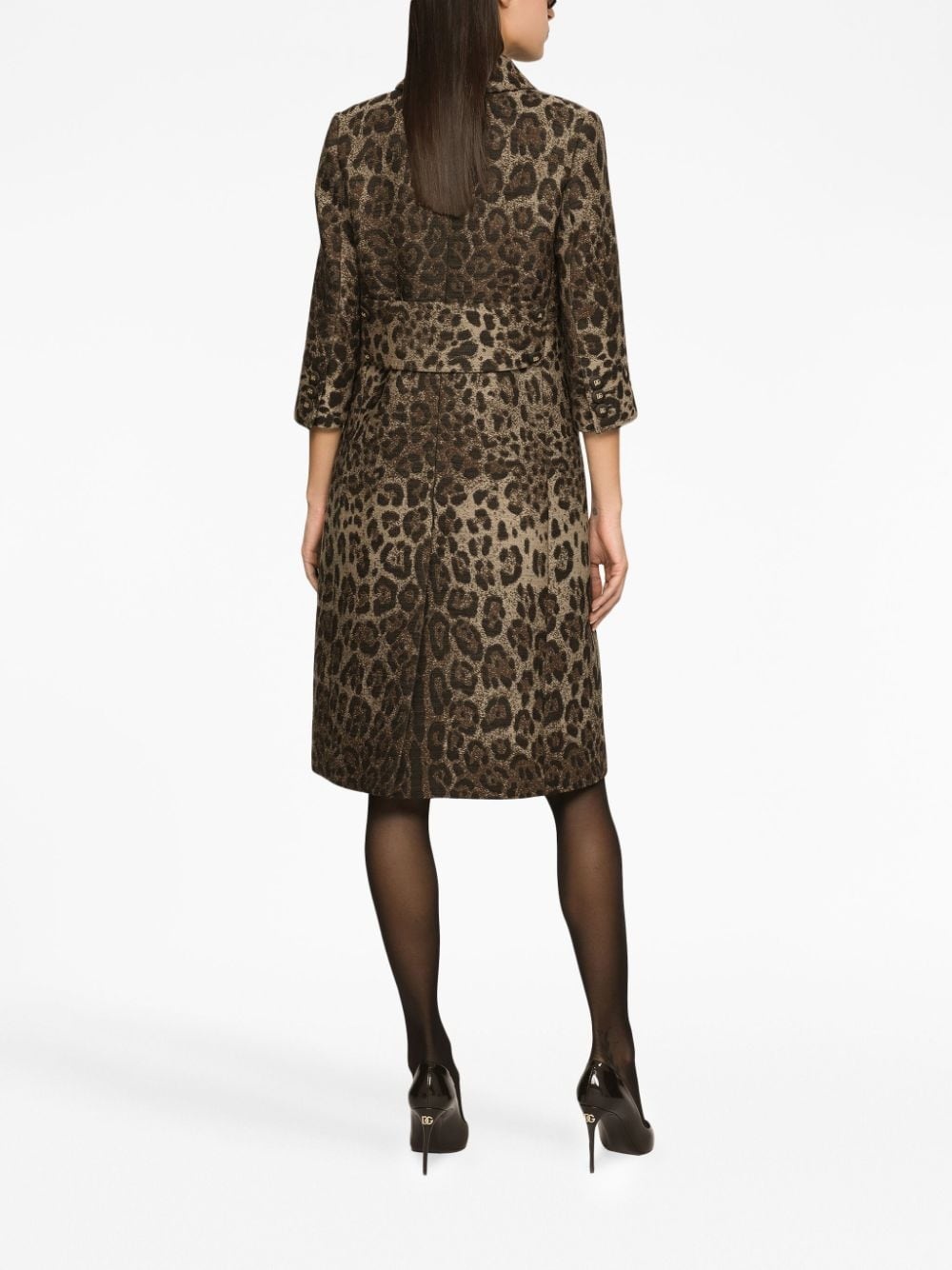leopard-jacquard mid-length dress - 4