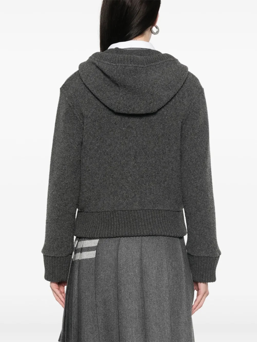 THOM BROWNE - Women Wool Fleece Zip Up Hoodie - 3
