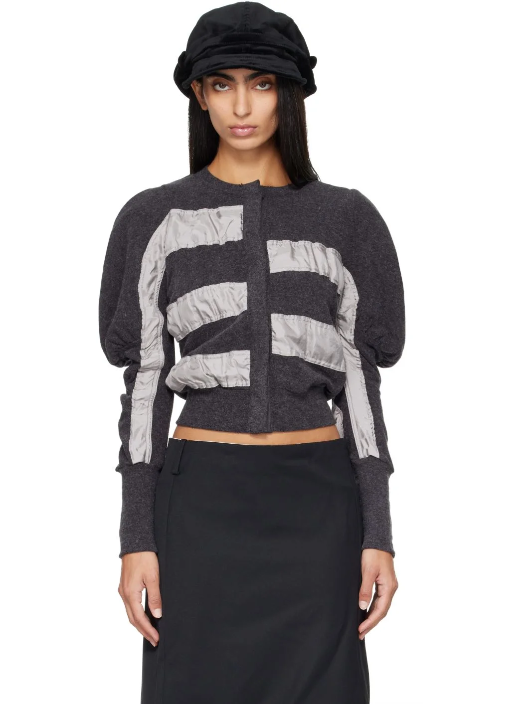 Gray Slouchy Puff Panel Cardigan - 1
