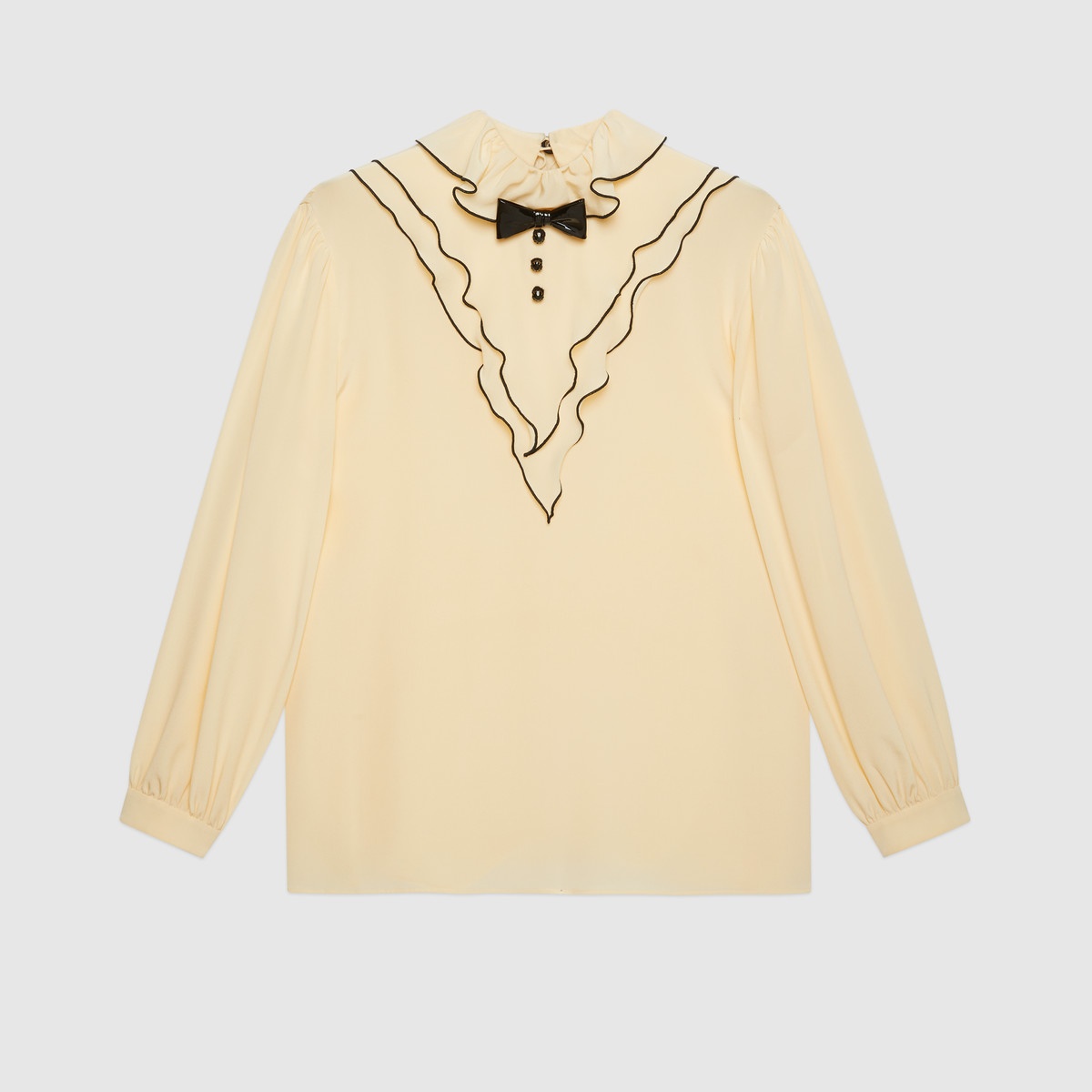 Ruffled silk shirt with bow brooch - 1