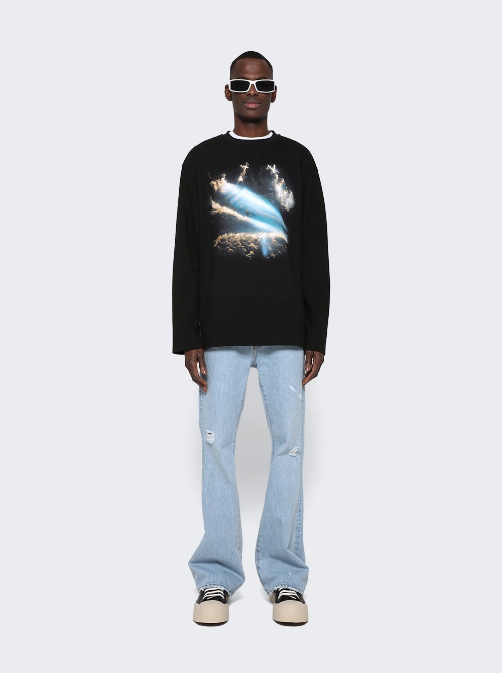 Oversized Space Graphic Long Sleeve Shirt Glassface Print - 2