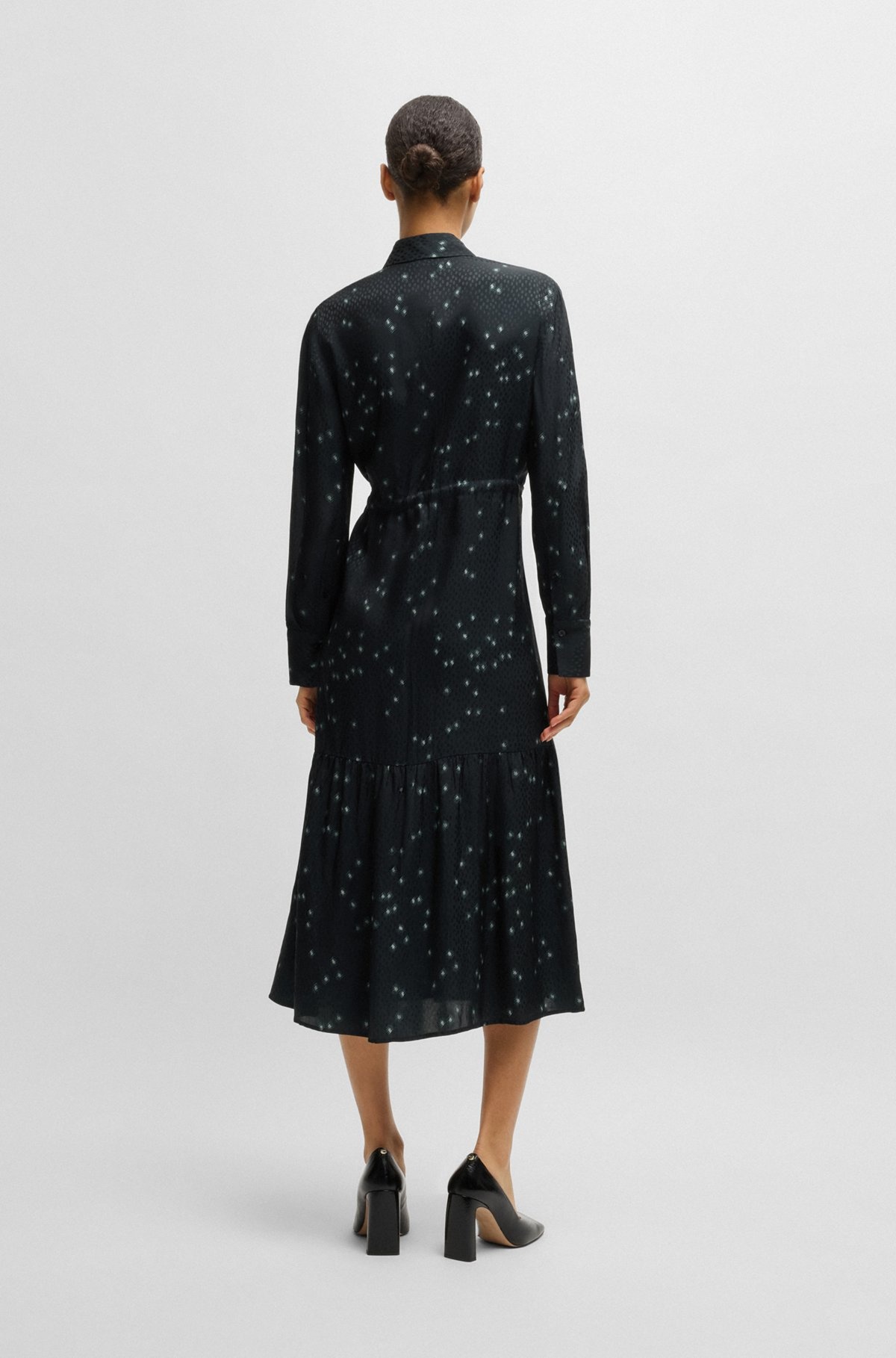 MAXI DRESS WITH DOT JACQUARD AND PRINT - 4