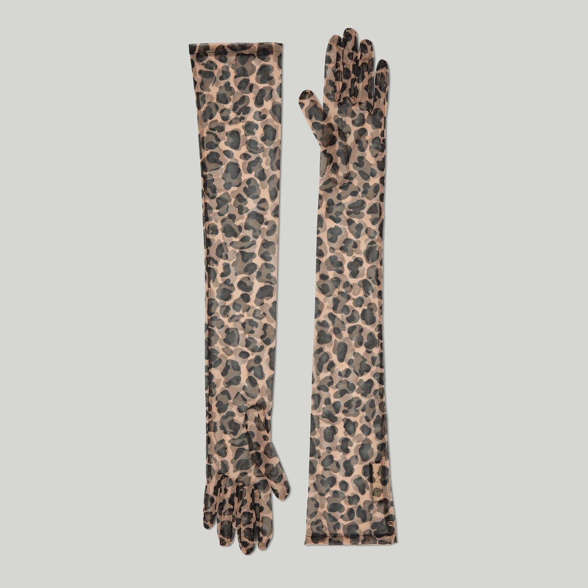 Long stretch tulle animal print gloves - 1