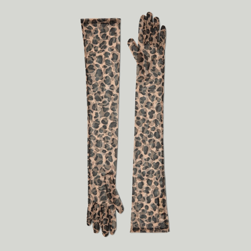 Long stretch tulle animal print gloves 1