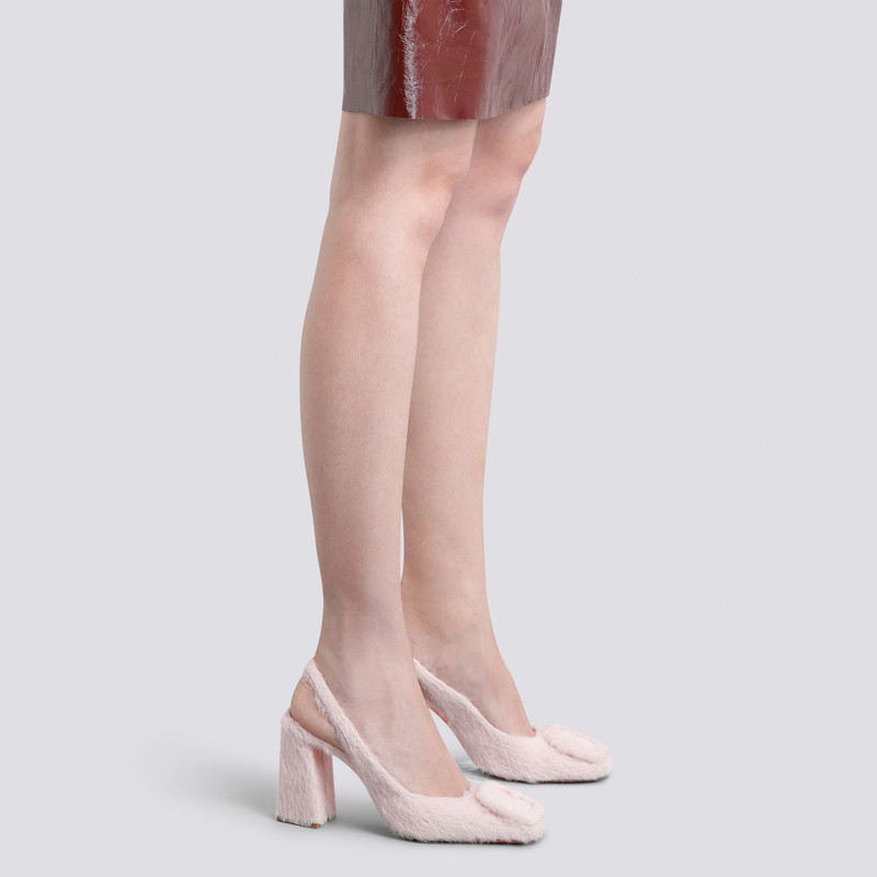Santoni Women's pink wool high-heel pump outlook