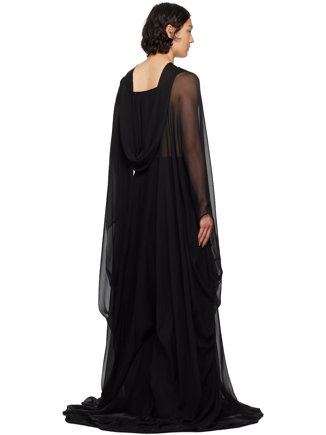 Black Hollywood Hooded Kaftan Pullover Coat - 3