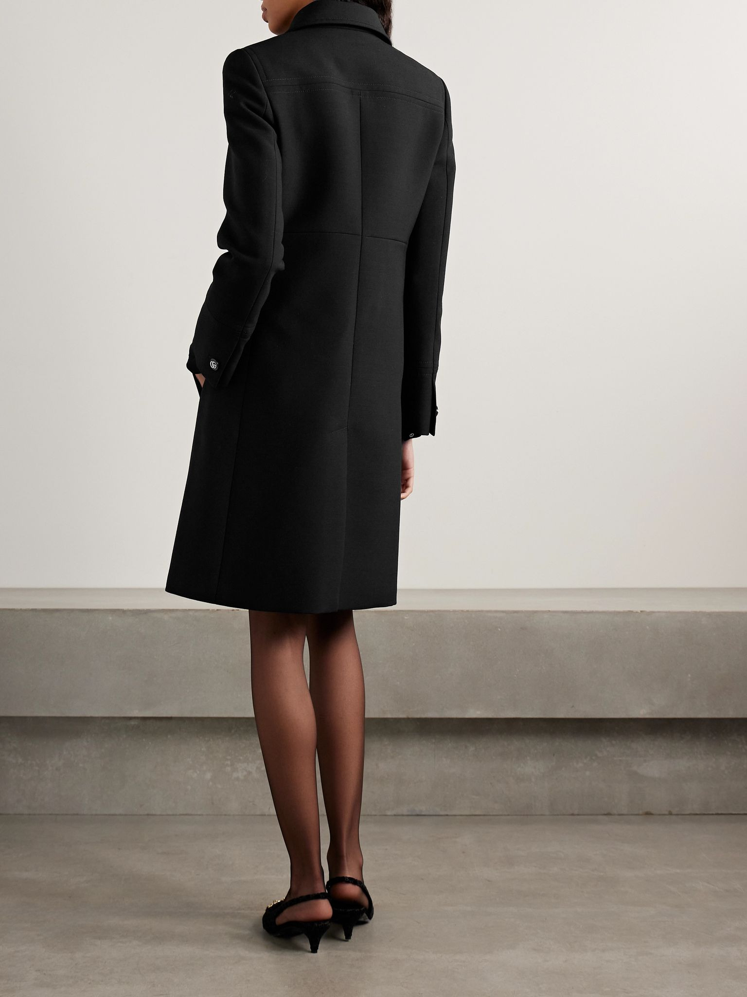 Double-breasted wool-crepe coat Black - 4