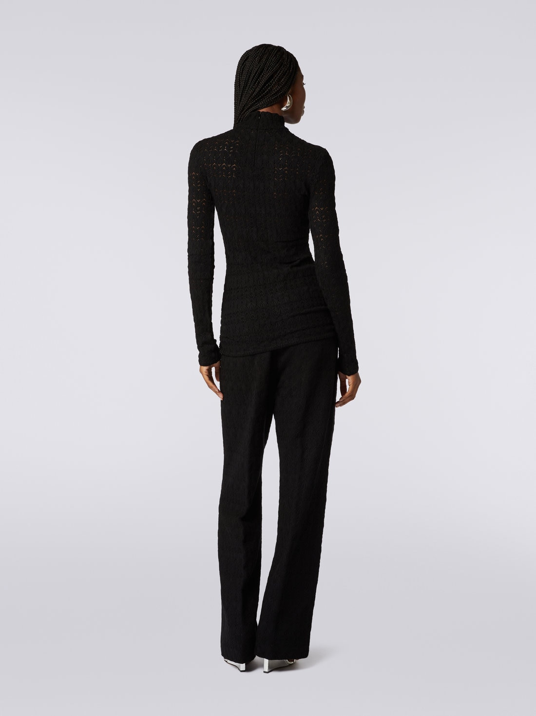 Lace-effect viscose blend high-neck pullover - 4