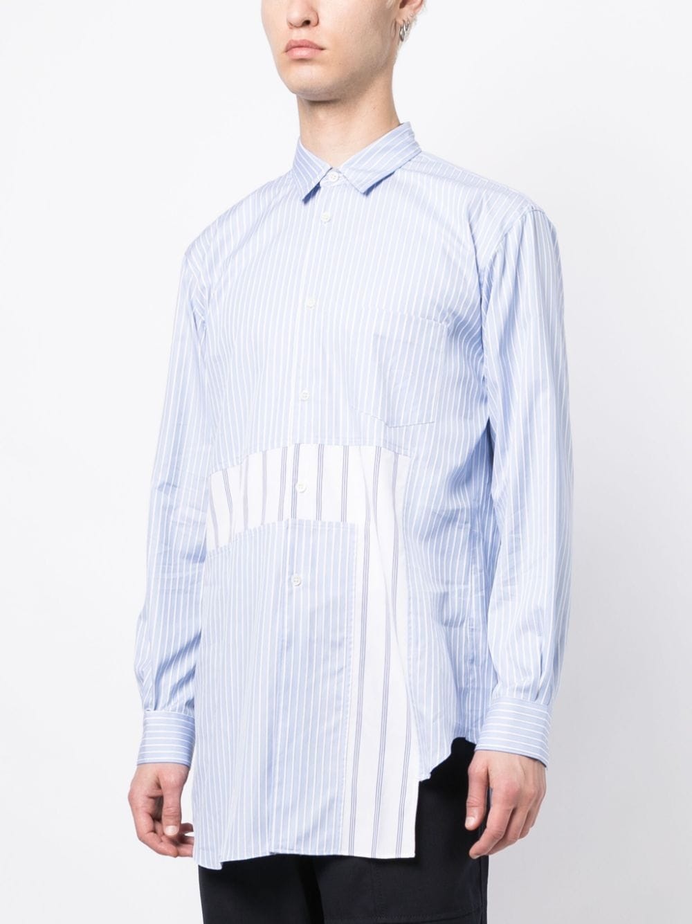 asymmetric striped panelled cotton shirt - 3