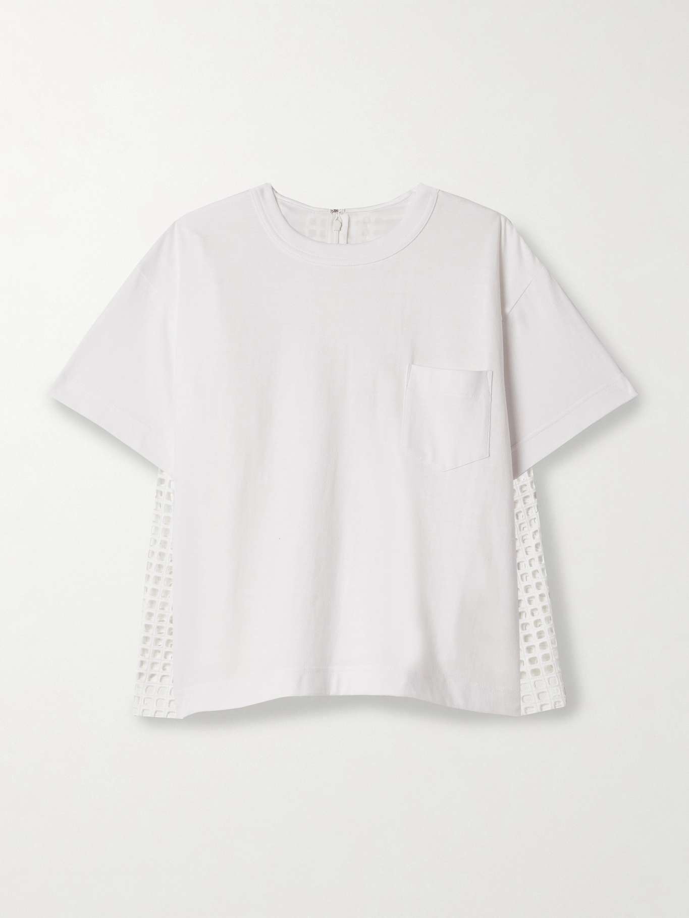 Paneled cotton-jersey and broderie anglaise T-shirt - 1